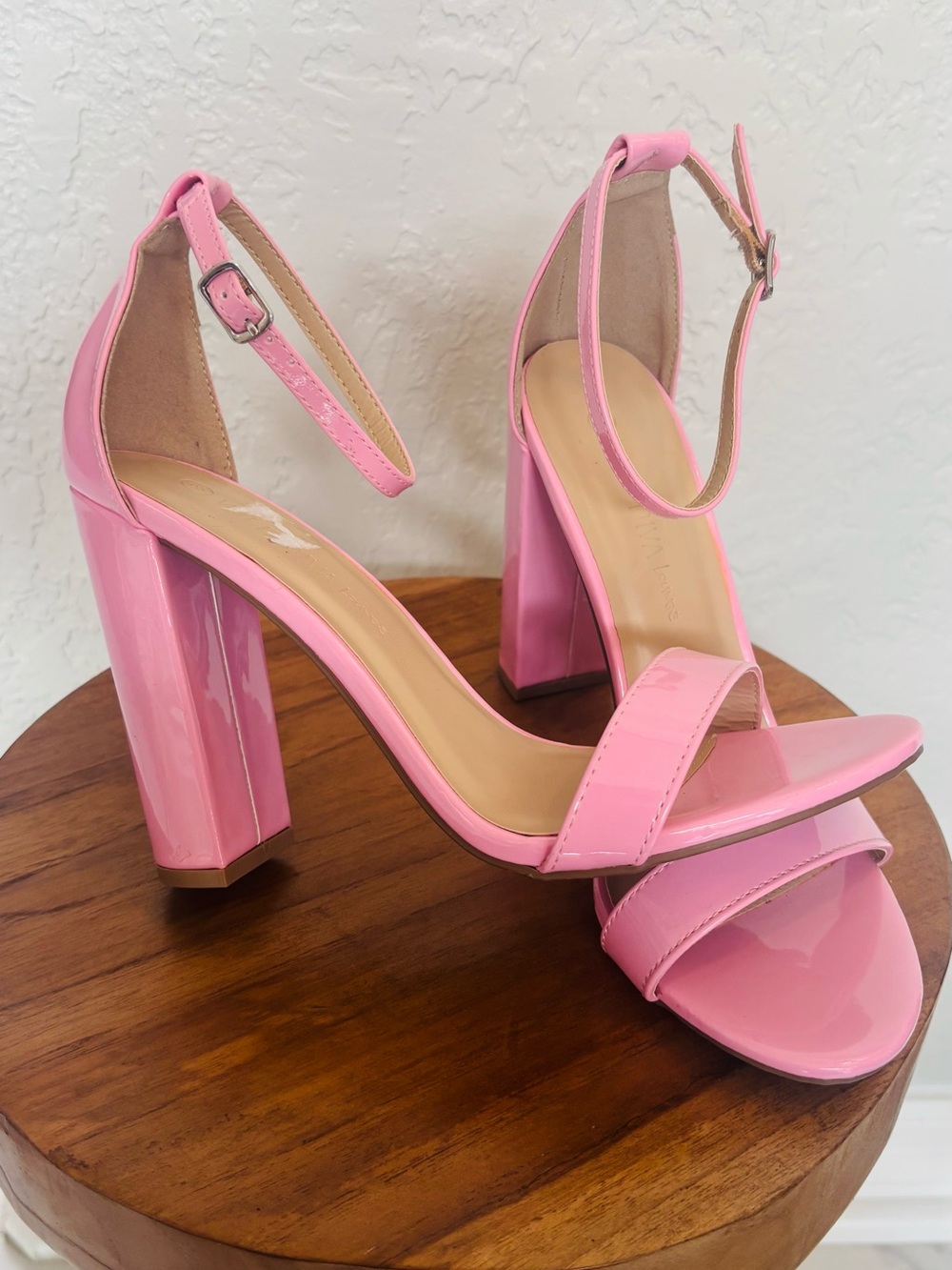 Wild Diva Lounge Pink Patent Ankle-Strap Block Heels - Picture 13 of 14